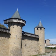 Photo of the Canal and Castle of Perpignan in springtime, Pyrenees-Orientales, France.