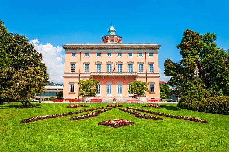 Photo of Villa Ciani in Parco Ciani public park in Lugano city in canton of Ticino, Switzerland.