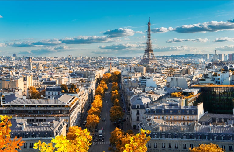 panoramic view of famous Eiffel Tower and Paris roofs at fall, Paris France.jpg