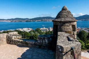 Photo of aerial view of the town of Cangas in the Bay of Vigo, Galicia, Spain.