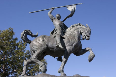 Photo of The 23 foot tall statue of Rodrigo Diaz de Bivar (El Cid) of Spain's war against the Moors. Balboa Park San Diego.