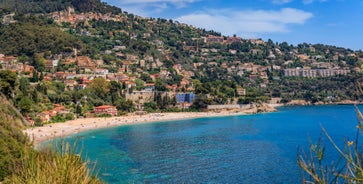 View of Mediterranean luxury resort and bay with yachts. Nice, Cote d'Azur, France. 