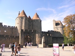 Photo of the Canal and Castle of Perpignan in springtime, Pyrenees-Orientales, France.