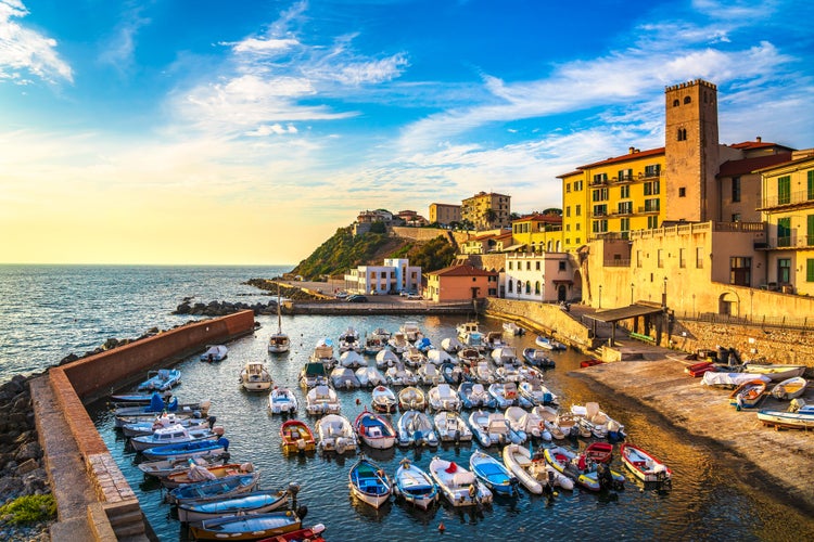 Photo of Marina of Piombino sunset view from piazza bovio, Tuscany, Italy.