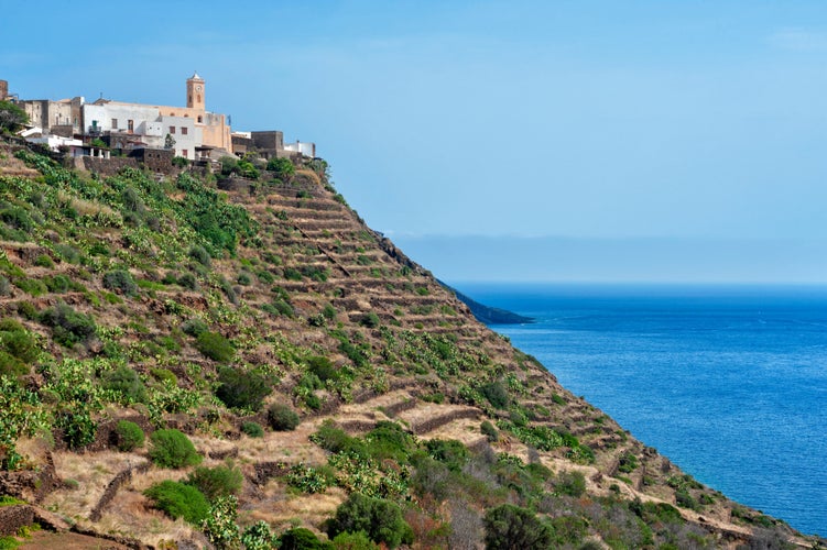 photo of Pantelleria, Trapani province, Sicily, Italy, view of the small village of Scauri, in the lower typical terraces.