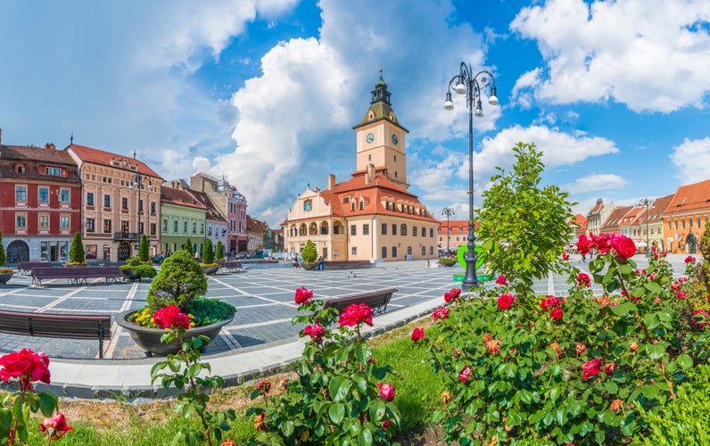 Photo of Brașov city hall in Romania.