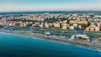 Photo of aerial view of Lido di Ostia famous Italian sandy beach, Italy.