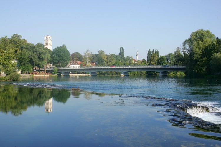 photo of Una river in the center of Bihac town, Bosnia and Herzegovina.