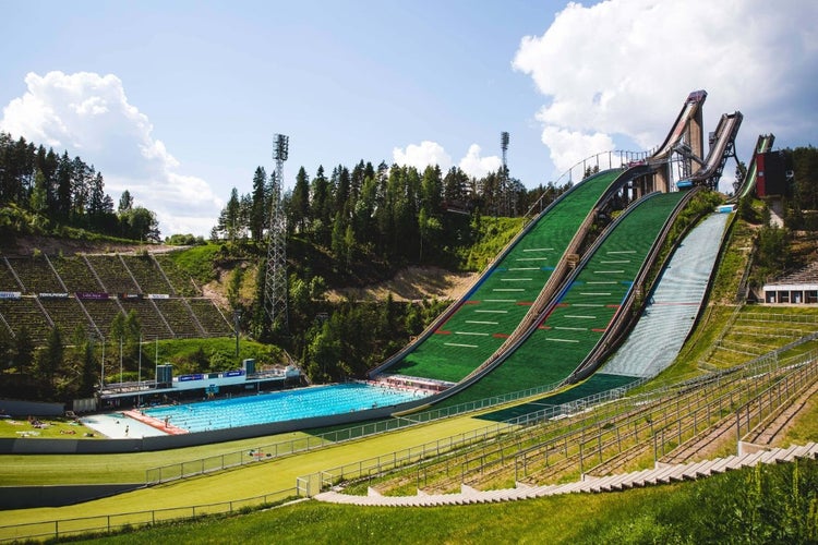 Photo of the symbol of the city, ski jump, Lahti, Finland.