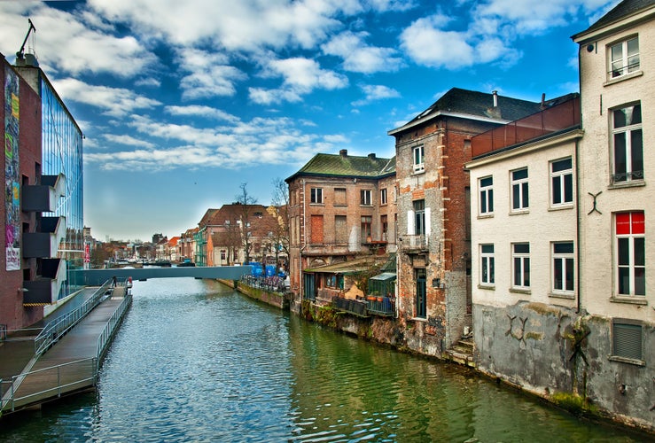 Ancient houses and water canals in the Belgian city of Mechelen