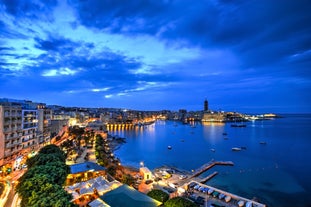 Photo of beautiful aerial view of the Spinola Bay, St. Julians and Sliema town on Malta.