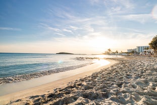 Photo of panoramic aerial view of Kalamis beach and bay in the city of Protaras, Cyprus.