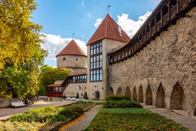 Scenic summer view of the Old Town and sea port harbor in Tallinn, Estonia.