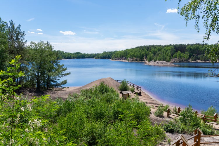 Photo of Former Babina Mine geotourist route near Bad Muskau - brown coal mine lake Germany.