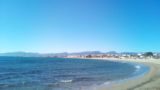 photo of aerial panorama view of the coastline Cambrils, Costa Dourada, Catalonia, Spain.