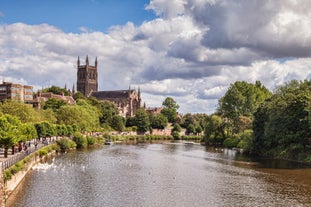 Photo of aerial view of Stratford-Upon-Avon, Warwickhire, England, the birthplace of William Shakespeare.