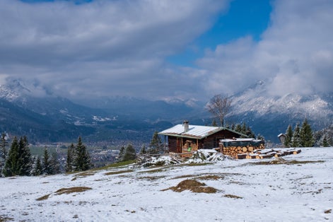 Photo of Landscape with snow near Garmisch-Partenkirchen in Bavaria in springtime.