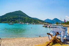 Photo of aerial view of the beautiful beach of Agios Nikitas in Lefkada island, Greece.