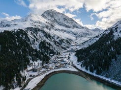 photo of an aerial view of Kühtai a small Alpine Village in Alps, Austria.