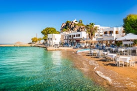 Photo of panoramic aerial view of Skala popular touristic destination in Lesvos island, Aegean sea, Greece.