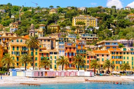 Photo of beautiful landscape of panoramic aerial view port of Genoa in a summer day, Italy.