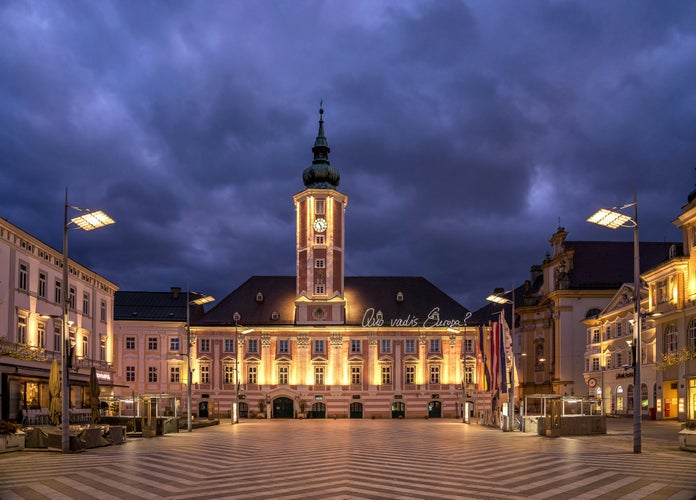 photo of The Sankt Pölten Town Hall at night, Austria.