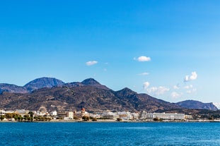 Photo of aerial view of the Kales Venetian fortress at the entrance to the harbor, Ierapetra, Crete, Greece.