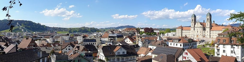 photo of the villages Schwyz and Rickenbach with the mountains Grosser Mythen and Kleiner Mythen in the background in Switzerland.