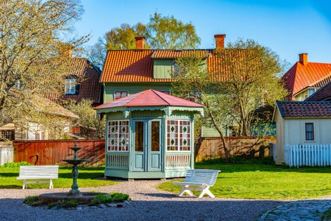 photo of traditional timber houses in Linkoping, Sweden.