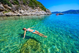 Photo of aerial view of Palaiokastritsa beach on Corfu islands, Greece.