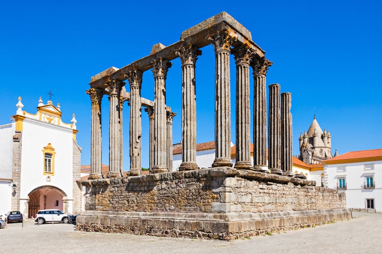 Photo of the Roman Temple of Evora (Templo romano de Evora), also referred to as the Templo de Diana is an ancient temple in the Portuguese city of Evora.