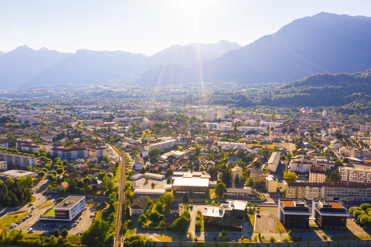 Panoramic view from above on the city Albertville. France