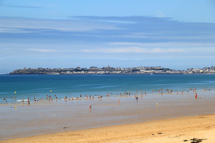 View of granville from jullouville in normandy, france.