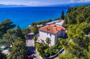 Photo of aerial view of Historic Adriatic town of Krk aerial view, Island of Krk, Kvarner bay of Croatia.