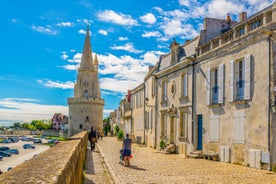 photo of the Bergerac town from bridge over Dordogne River in France.