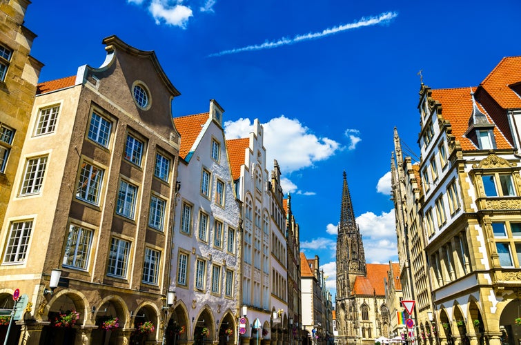 Photo of St Lambert Church in the old town of Muenster, North Rhine-Westphalia, Germany.