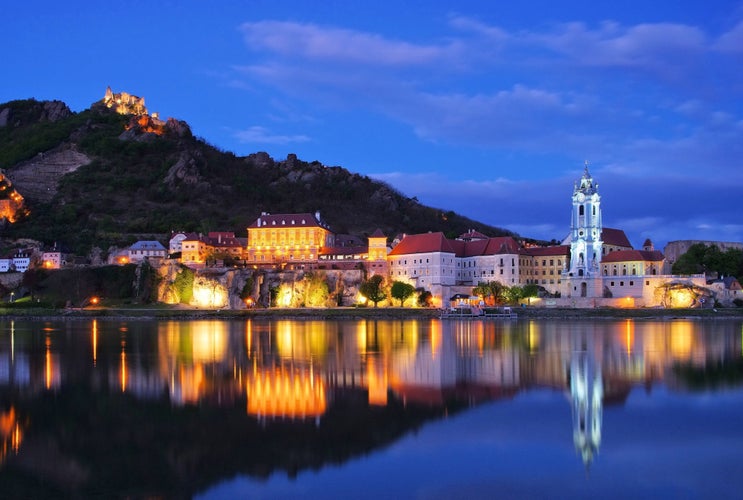 photo of view of Duernstein by night, Gemeinde Dürnstein, Austria.