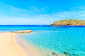 Photo of Eivissa ibiza town from red lighthouse red beacon in Balearic Islands, Spain.