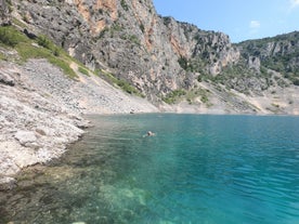 Photo of aerial view of gorgeous azure scene of summer Croatian landscape in Podgora, Dalmatia, Croatia.