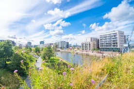 Amsterdam Netherlands dancing houses over river Amstel landmark in old european city spring landscape.