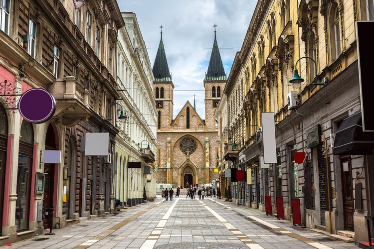 The sacred heart cathedral in Sarajevo in a beautiful summer day, Bosnia and Herzegovina.