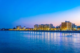 Photo of panoramic aerial view of Kalamis beach and bay in the city of Protaras, Cyprus.