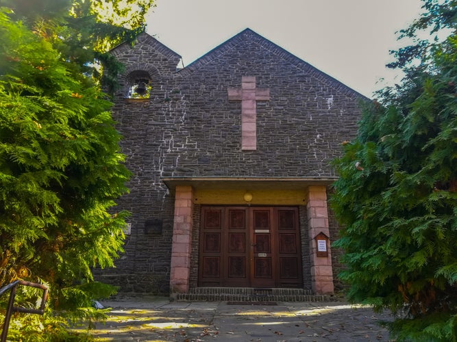 photo of view of Magyarok Nagyasszonya kápolna, chapel, church in gyöngyös, Mátraháza, Hungary.