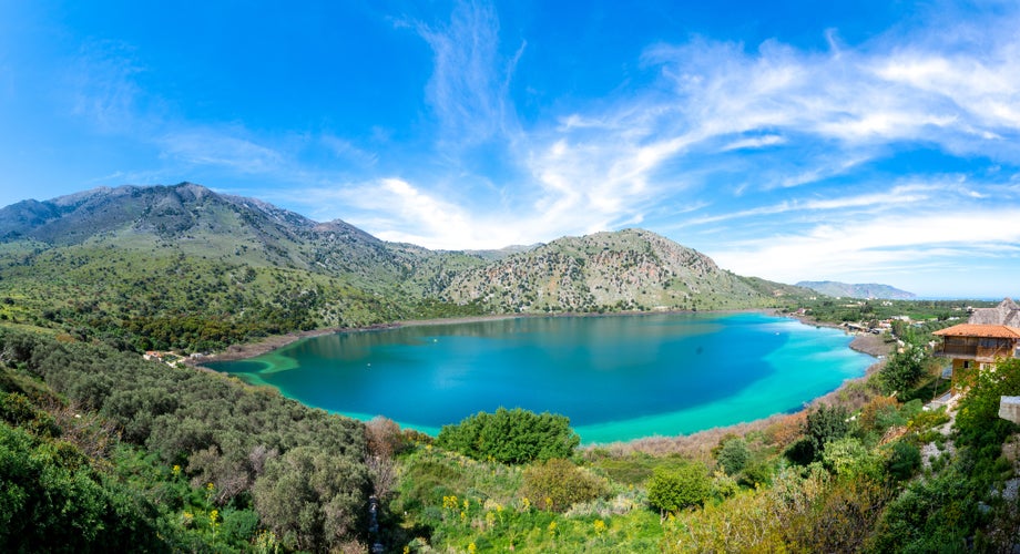 Photo of panorama of the natural lake Kournas at Chania, Crete.