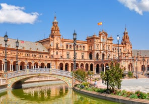 Photo of aerial view of beautiful landscape of Zaragoza, Spain.