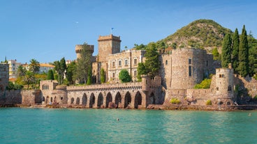 photo of an aerial view of Château de la Napoule and Mandelieu-la-Napoule is a commune in the Alpes-Maritimes department in the Provence-Alpes-Côte d'Azur region in southeastern France.