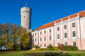 Scenic summer view of the Old Town and sea port harbor in Tallinn, Estonia.