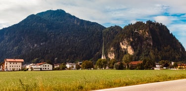 Photo of panorama of Hintertux ski resort in Zillertal Alps in Austria.