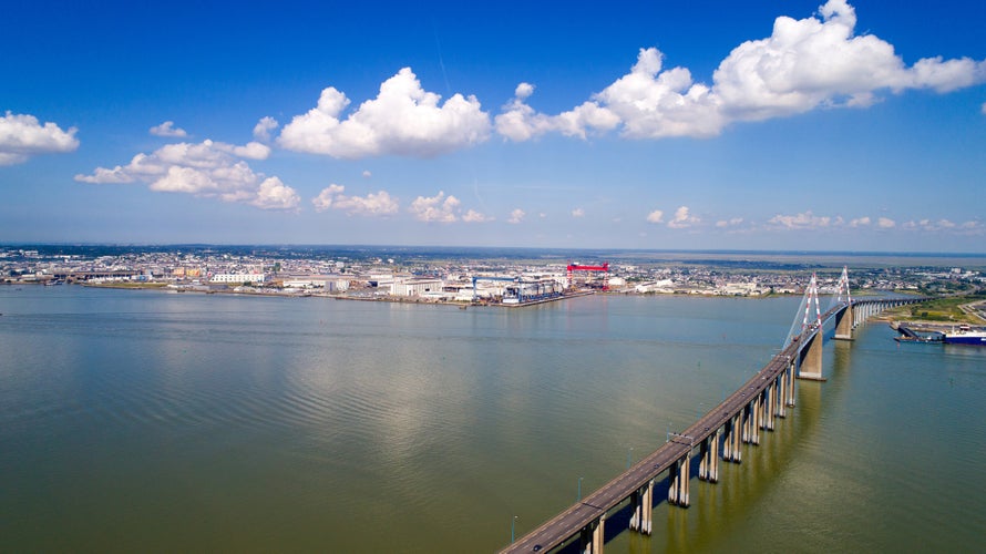 Aerial view of Saint Nazaire bridge in Loire Atlantique, France