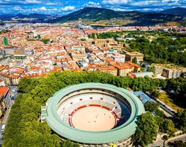 Photo of aerial view of Tudela with view of Ebro River and cathedral, Autonomous community of Navarre, Spain.